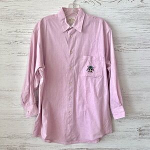 VINTAGE 80s HUGO BOSS Embroidered Golf Crest Button Down Shirt Pink S Tropical